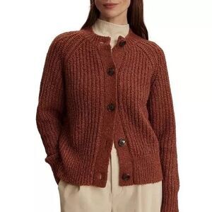 Varley Florrie Bouclé Knit Cardigan Button Front Jumper Size L Copper Brown NWT